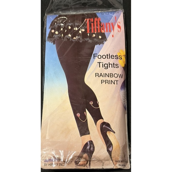 Tiffany’s Accessories - Vtg 80s 90s Black Footless Tights Rainbow Heart Charm 100–175 lbs, 5'–5'10"